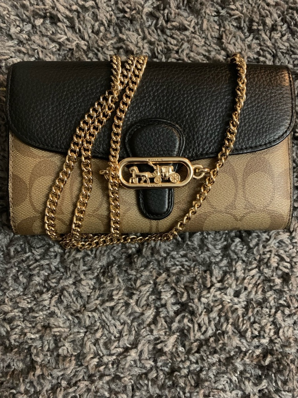 Coach Black Leather & Khaki Signature Convertible Crossbody
